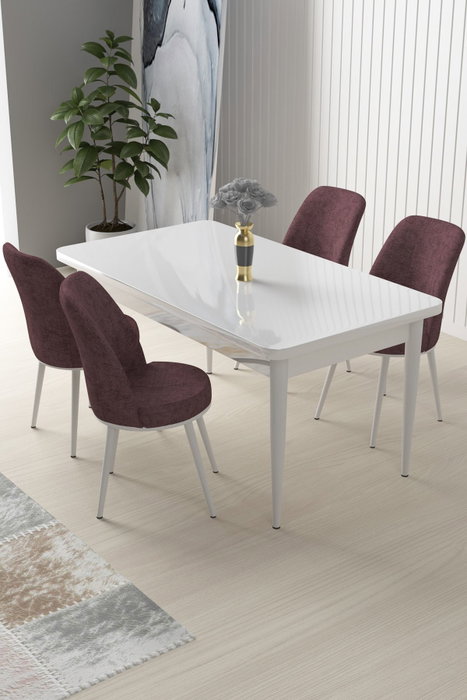 Hanah Home Juego de Mesa y Sillas de Comedor de 5 Piezas - Blanco y Rosa Empolvado Hanah Home Juego de Mesa y Sillas de Comedor de 5 Piezas - Blanco y Rosa Empolvado